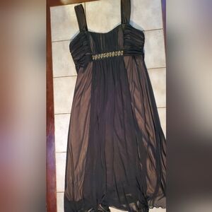 Connected Apparel Tan Dress with Black Trim